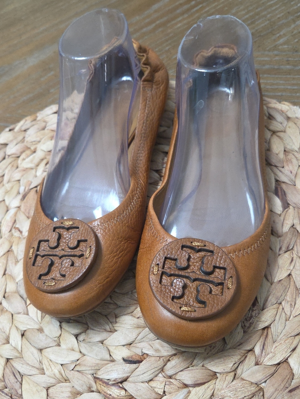 Tory Burch Reva Tan Leather Ballet Flats - Size 9.5